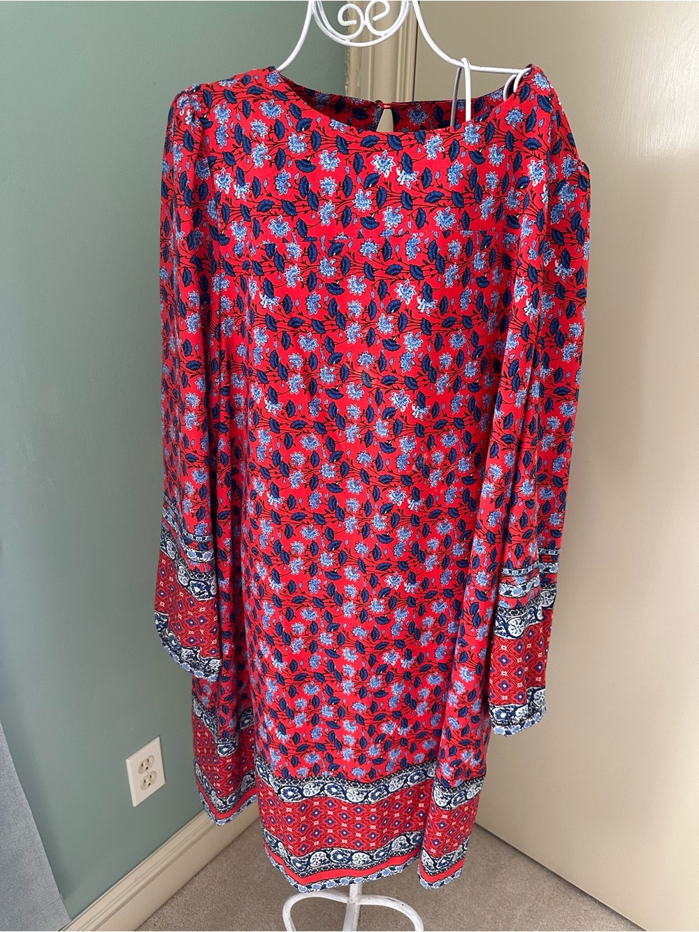 LOFT Red Floral Long Sleeve Dress